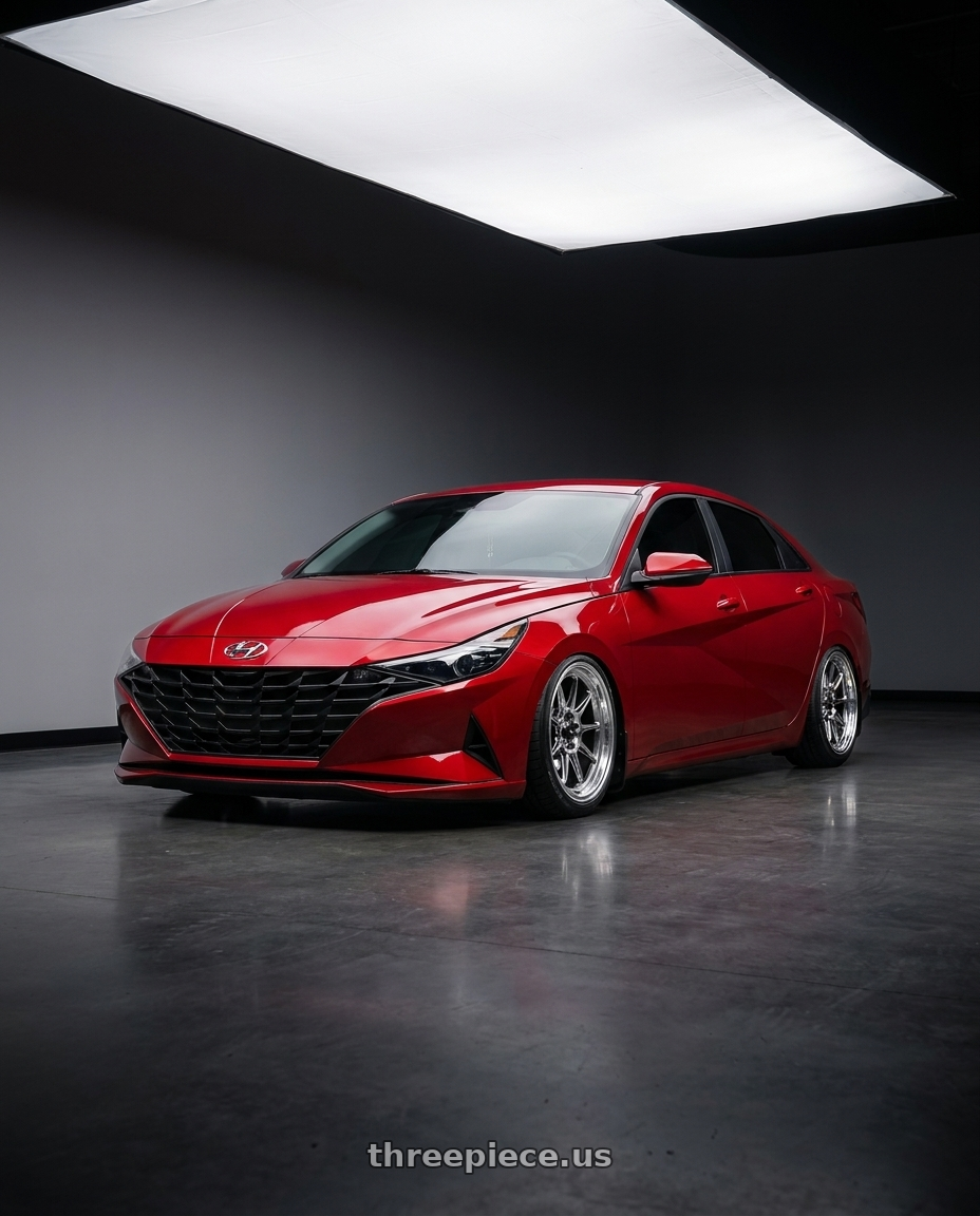 2021 Hyundai Elantra SEL scarlet with Konig Countergram 5x114.3 19x8.5+43 Hyper Chrome / Machined Lip wheels
