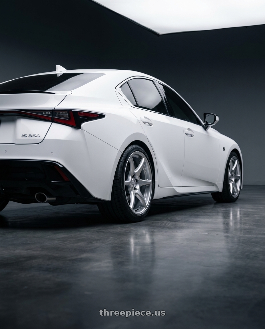 2024 Lexus IS 350 with Kansei K11S Tandem 5x114.3 19x10.5 12 Hyper Silver wheels rear three quarter view square tires