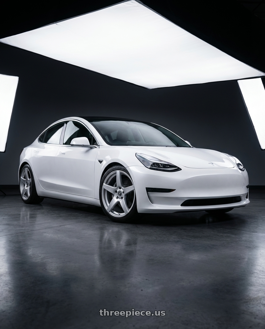 2023 Tesla Model 3 with Forgestar CF5 5x114.3 19x9 +35 Gloss Silver wheels