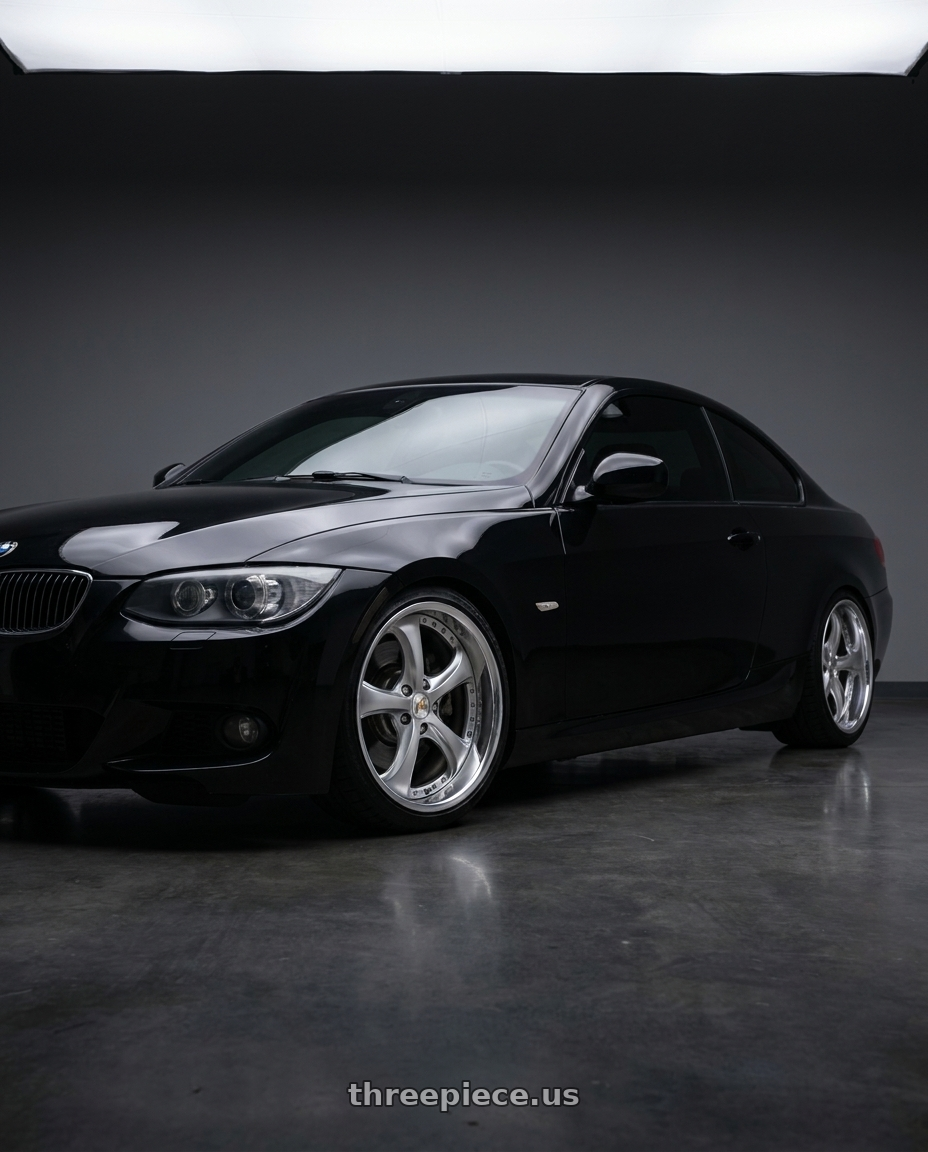 2013 bmw 335is black with Work Wheels VS-KF 5x120.65 18x11+28 Light Grey Silver A Disk FULL REVERSE wheels