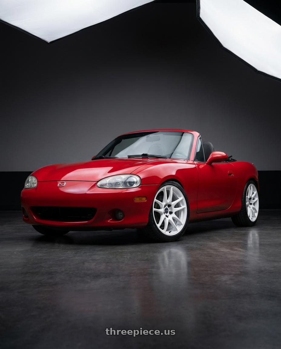 2004 mazda miata fitted with Work Emotion Cr Kiwami 4x100 15x8 +5 White $360 wheels