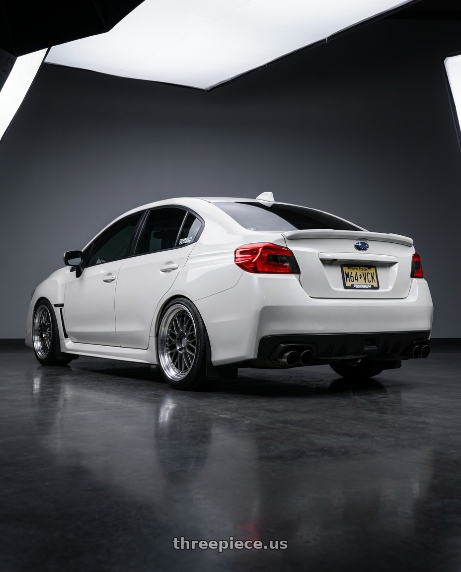 2017 Subaru WRX Limited Crystal with ESR Wheels SR SERIES SR01 5x100 18x9.5 +22 Gloss Graphite wheels rear three quarter view slight stretch tires