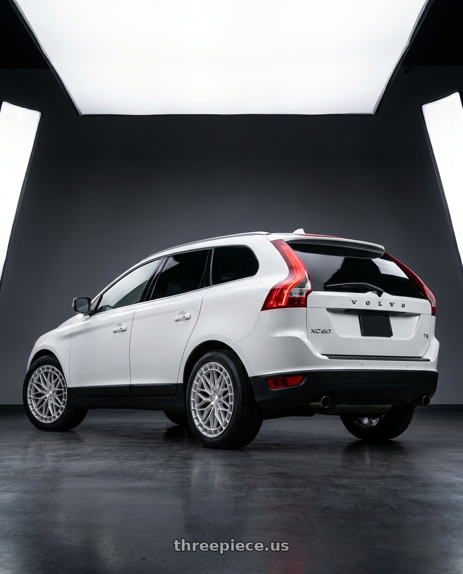 2013 Volvo XC60 T6 with KATANA RACING KR12 5x108 18x8 +40 Glossy Silver Machine Face wheels rear three quarter view square tires