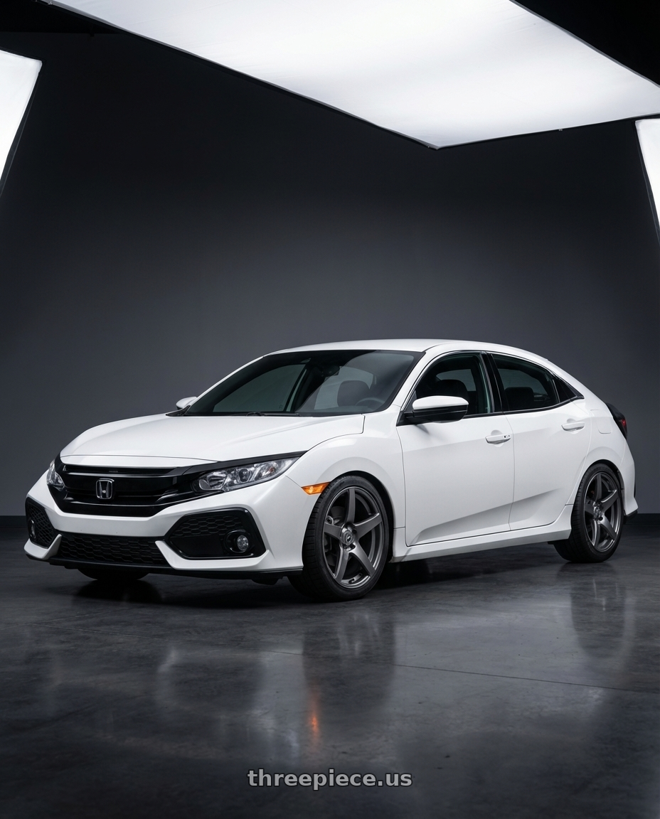 2024 Honda Civic with Forgestar CF5 5x114.3 18x9 +35 Gloss Anthracite wheels front three quarter view lowered stance