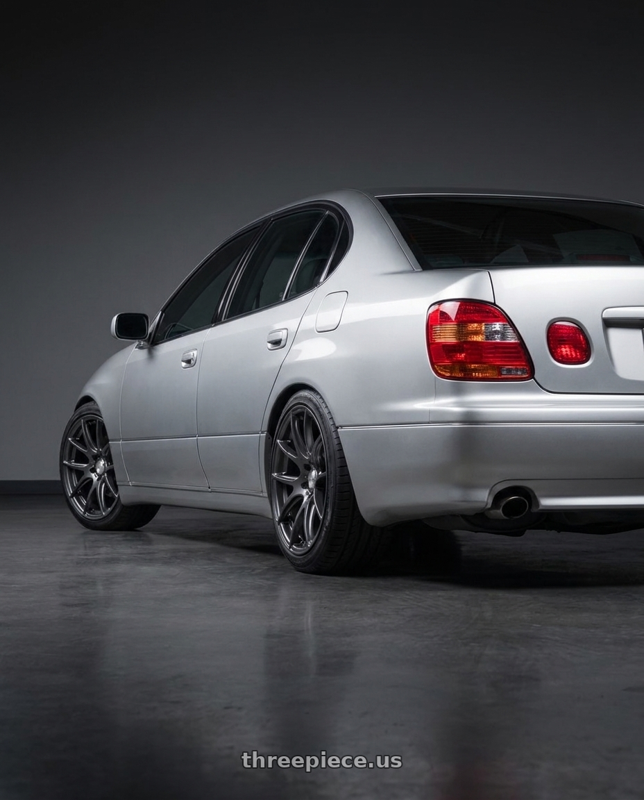 2001 Lexus gs300 with ESR Wheels SR SERIES SR12 5x114.3 18x8.5 +35 Gloss Graphite wheels rear three quarter view square tires
