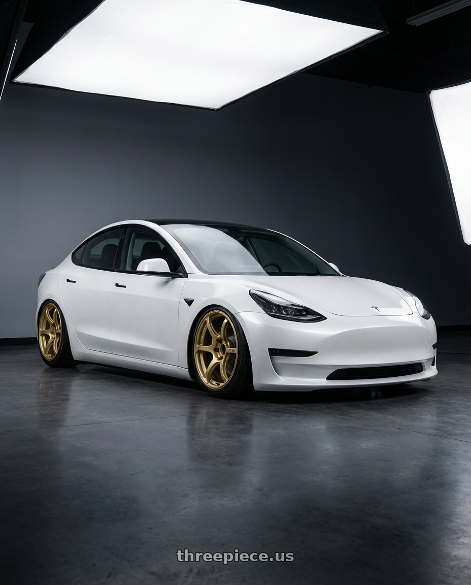 2023 Tesla Model 3 with Advan RGIII 5x114.3 19x9.0+25 Gold wheels