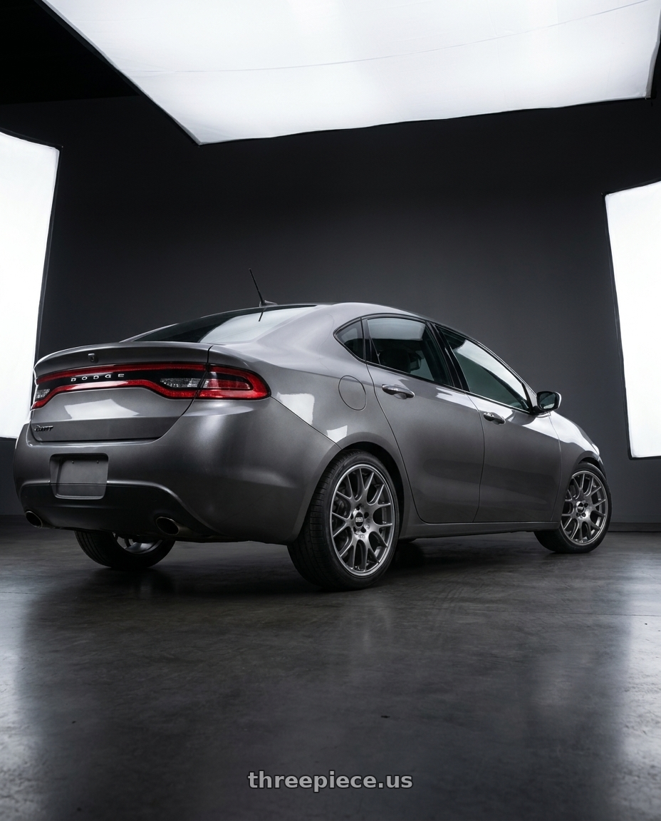 2015 dodge dart with BBS CH-R 5x112 18x8.5 +47 Satin Titanium Polished Rim Protector wheels rear three quarter view square tires