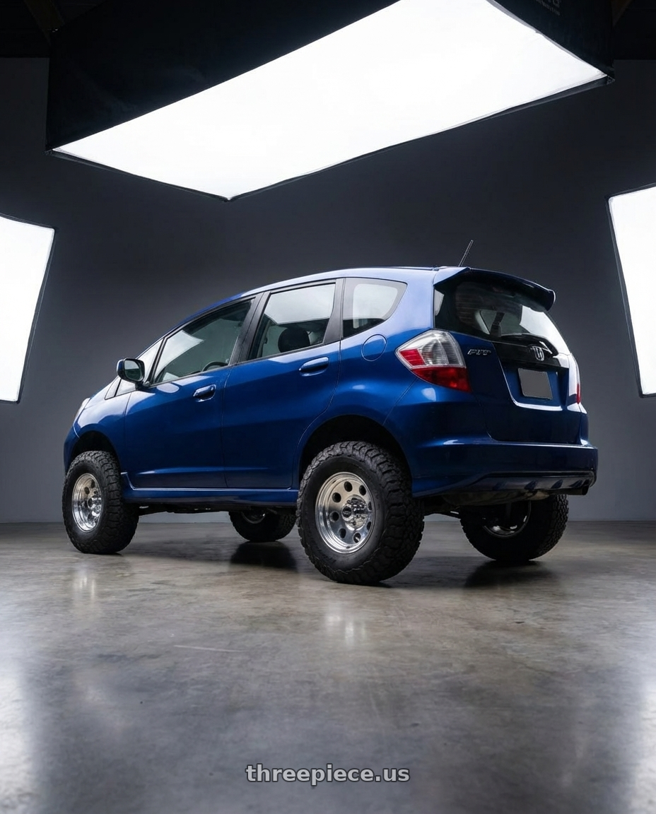 2010 honda fit with American Racing AR172 BAJA 5X127 15X7 -6 POLISHED wheels rear three quarter view meaty tires