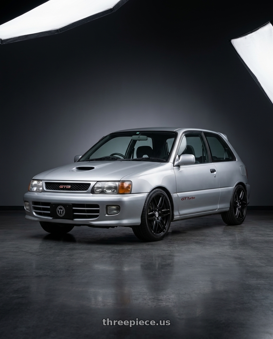 1994 Starlet Gt Turbo with Niche 1PC M106 NR6 4X100/4X114.3 18X8 +40 MATTE BLACK MILLED wheels