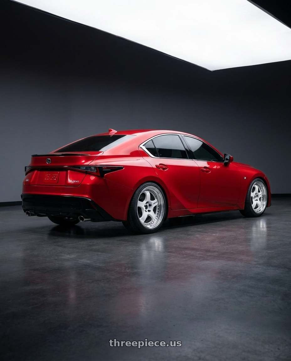 2021 Lexus is 350 f sport with Work Meister S1 3P 5x114.3 18x9.5+35 L Disk White wheels rear three quarter view square tires