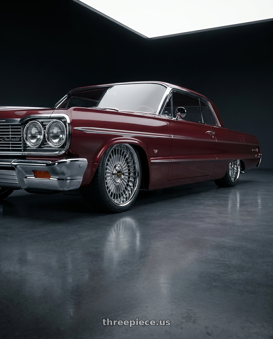 1964 Chevy impala with Work Emitz Black Polish 5x100 19x11.0 +22 wheels