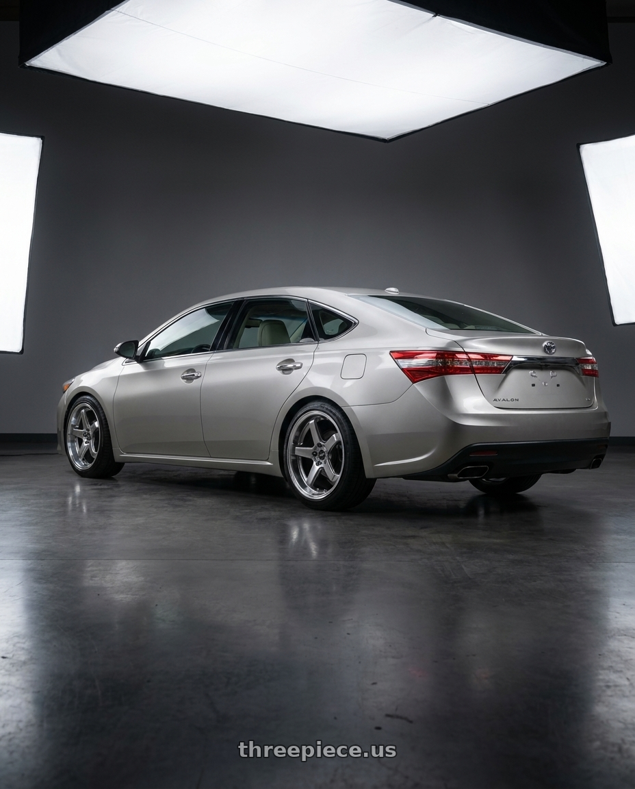 2013 toyota avalon with F1R FC5 5x114 18x8.5 +38 Hyper Black/Polish Lip wheels rear three quarter view slight stretch tires