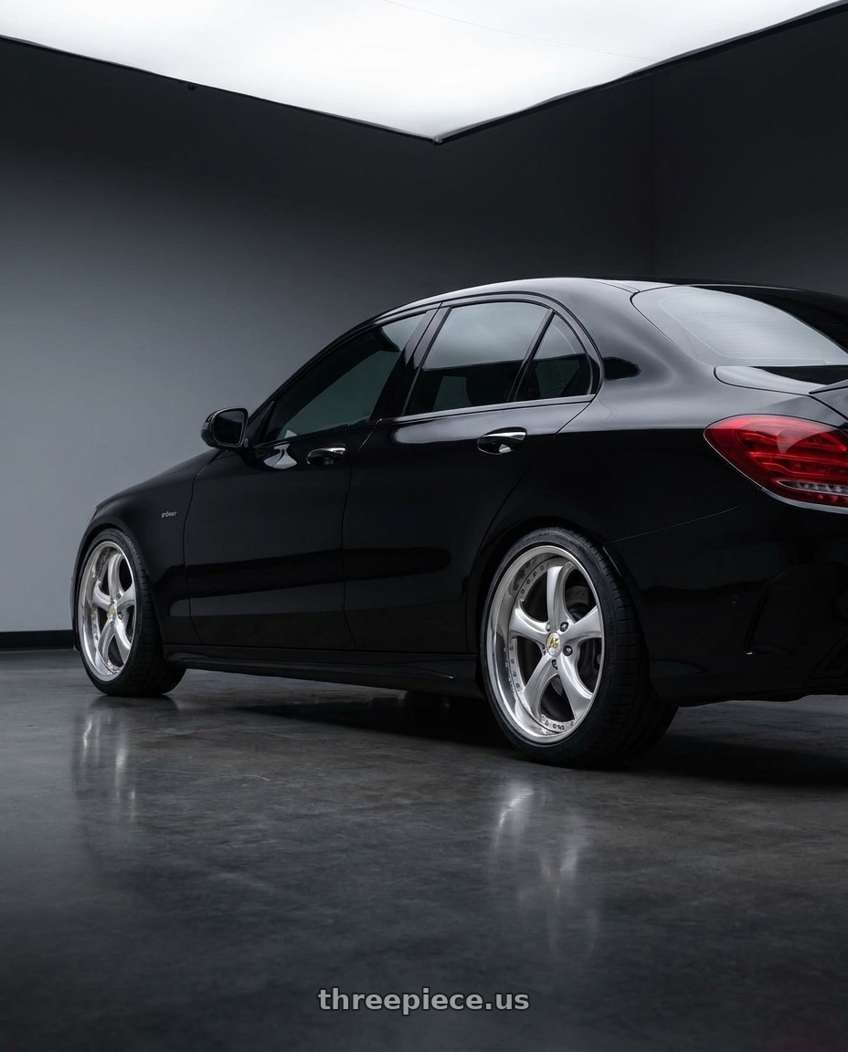 2018 mercedes benz c43 amg with Work Wheels VS-KF 5x112 19x8.5+47 Light Grey Silver A Disk FULL REVERSE wheels rear three quarter view square tires