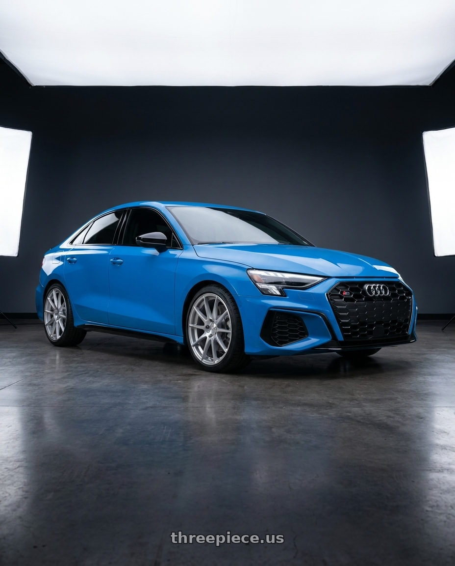 2023 Audi S3 with MRR GF6 5x112 19x8.5 +45 Silver Machine Face wheels