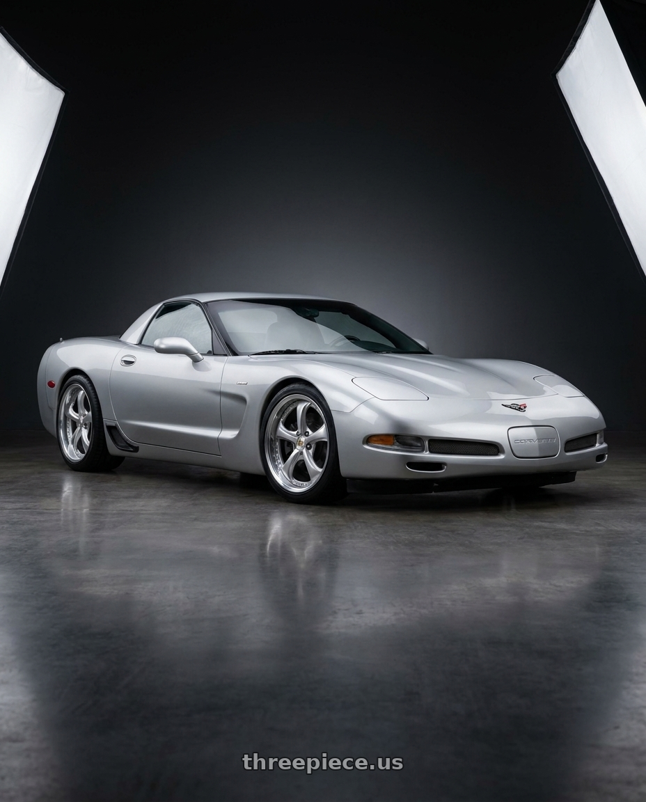 2002 Chevrolet Corvette with Work Wheels VS-KF 5x120.65 19x11.5+2 Brilliant Silver Black O Disk STEP RIM wheels