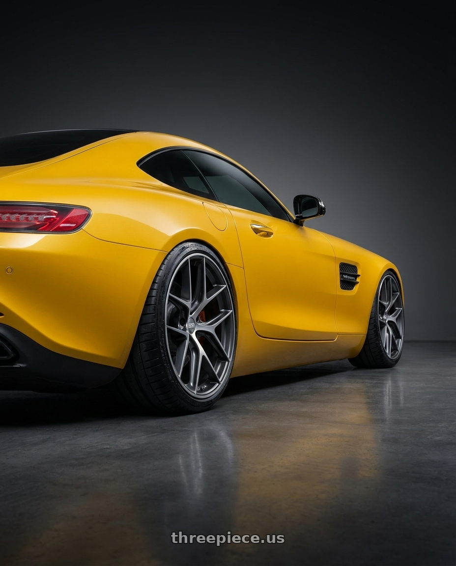 2019 Mercedes-Benz AMG GT with BBS CC-R 5x112 20x8.5+30 Graphite w/ Diamond Cut Face wheels rear three quarter view slight stretch tires