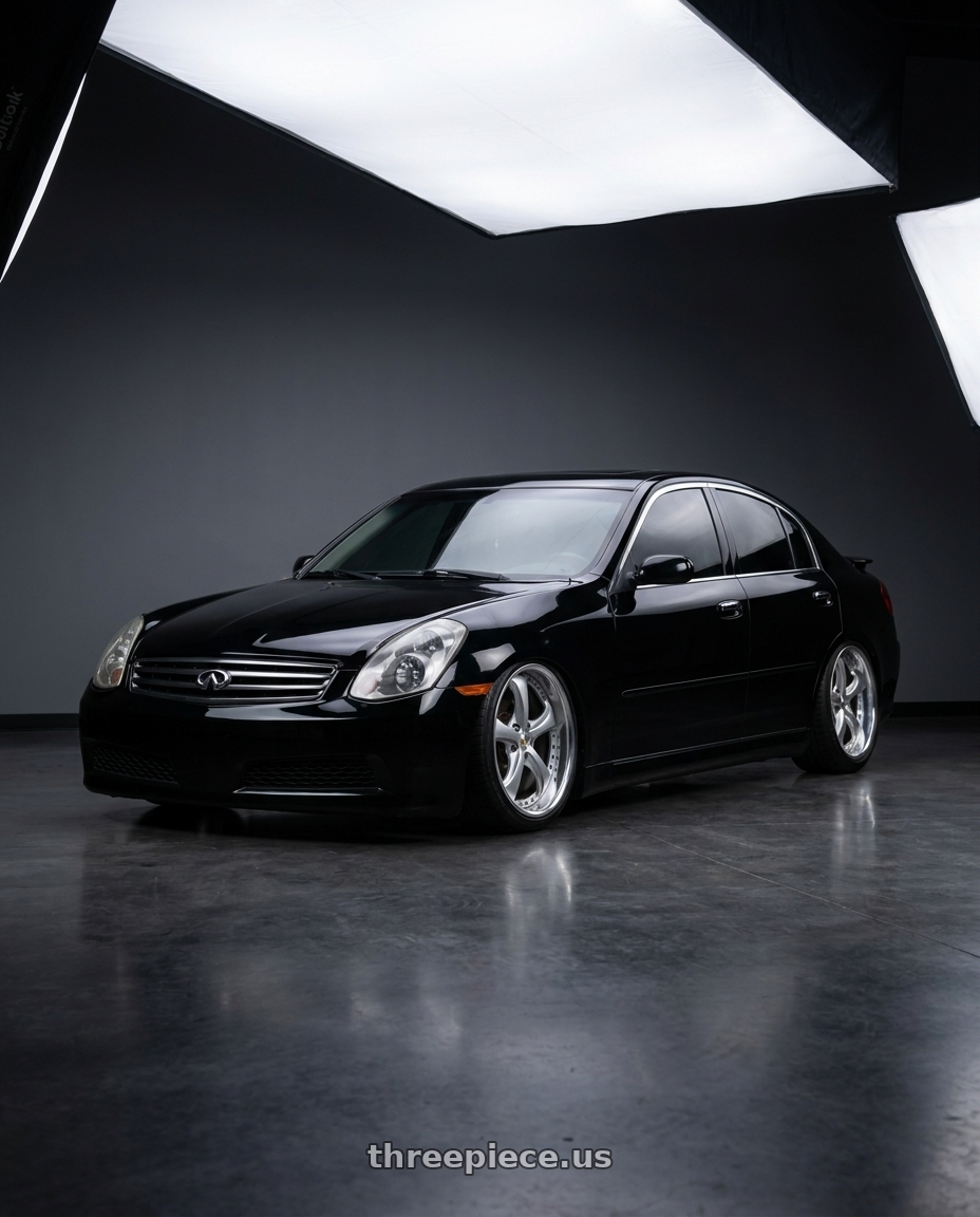 2003 Infiniti g35 with Work Wheels VS-KF 5x114.3 18x9.5+27 Light Grey Silver R Disk FULL REVERSE wheels