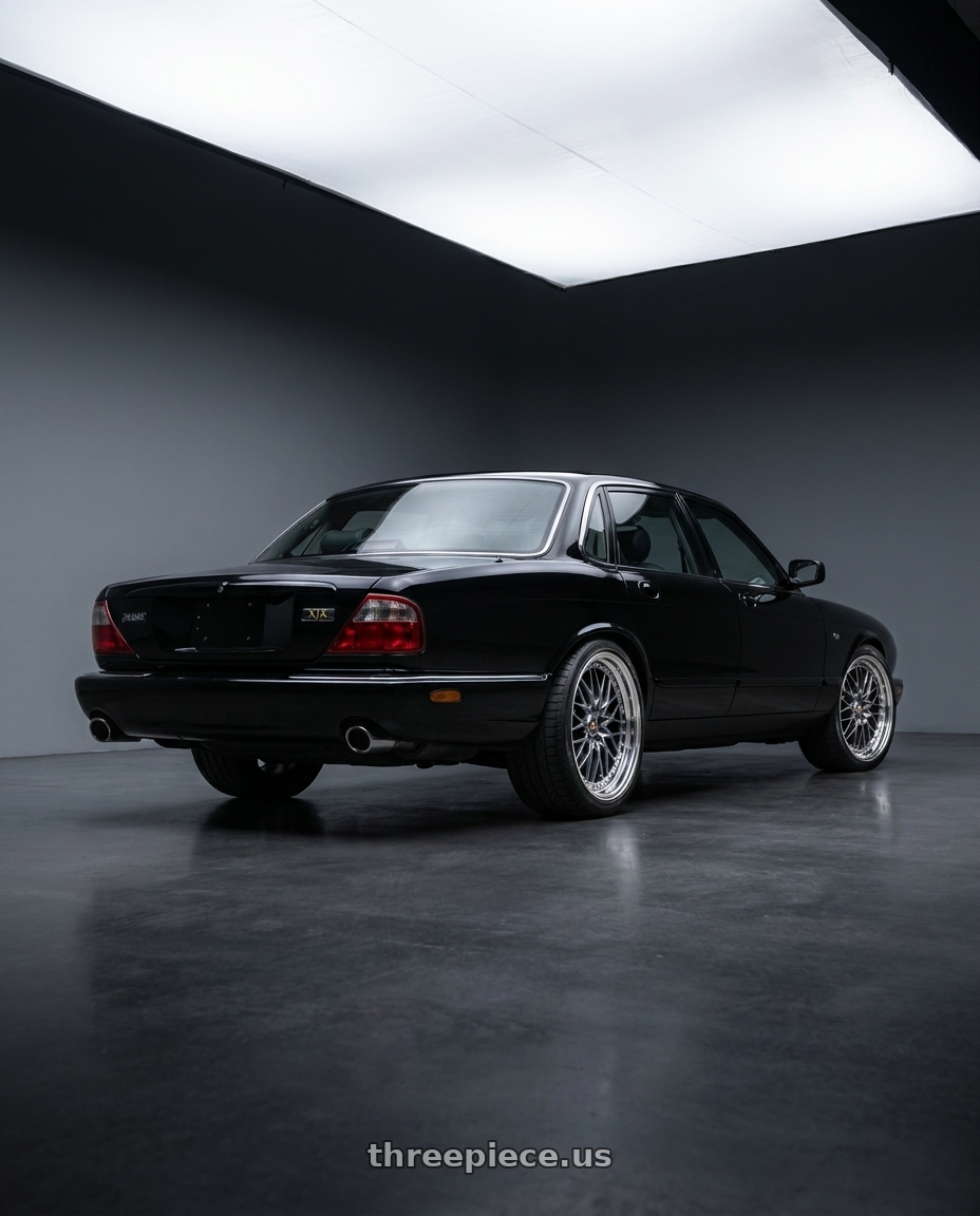 2003 jaguar x308 xjr with Work Vs-Xv 5x120.65 20x8.5+27 R Disk Brilliant Silver Black wheels rear three quarter view square tires