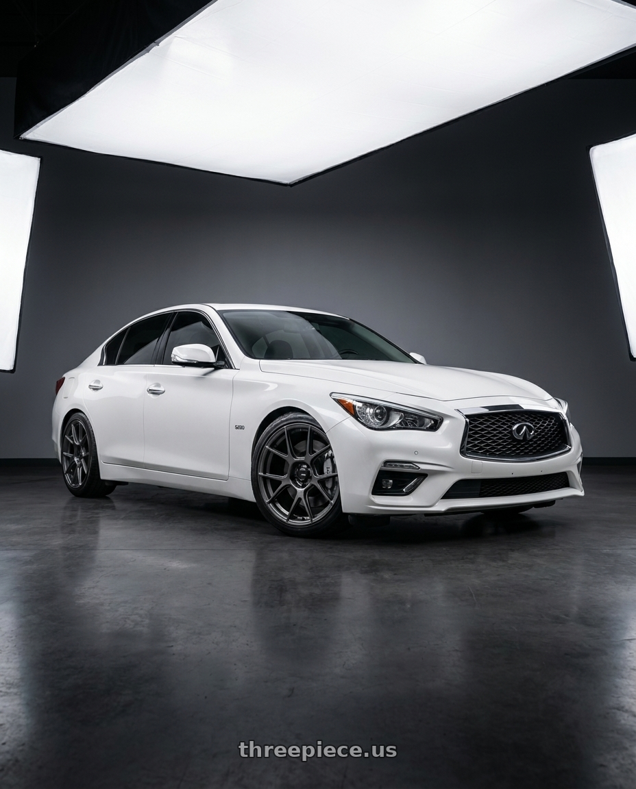 2021 Infiniti Q50 Red Sport with Konig Ampliform 5x114.3 19x8.5+30 Dark Metallic Graphite wheels