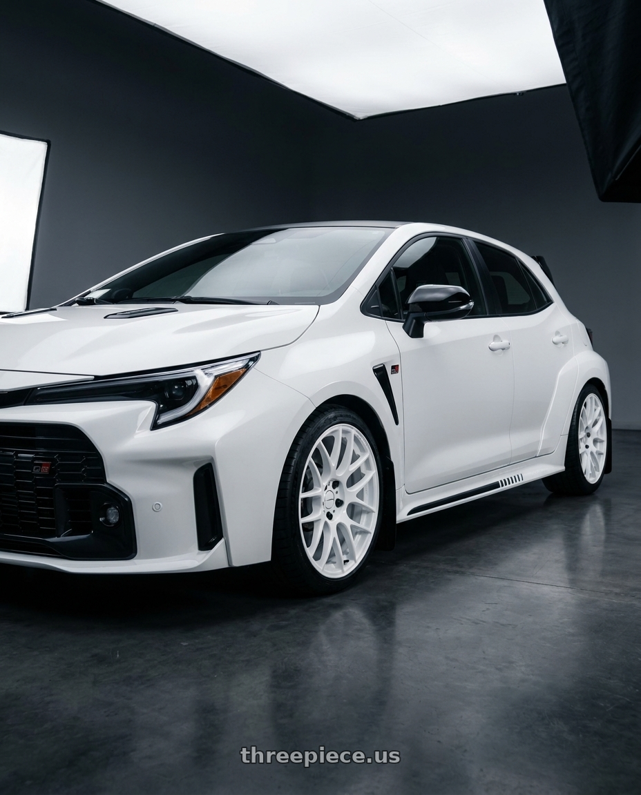 2025 Toyota GR Corolla with Work Emotion m8r 5x114.3 18x8.5 +30 White wheels