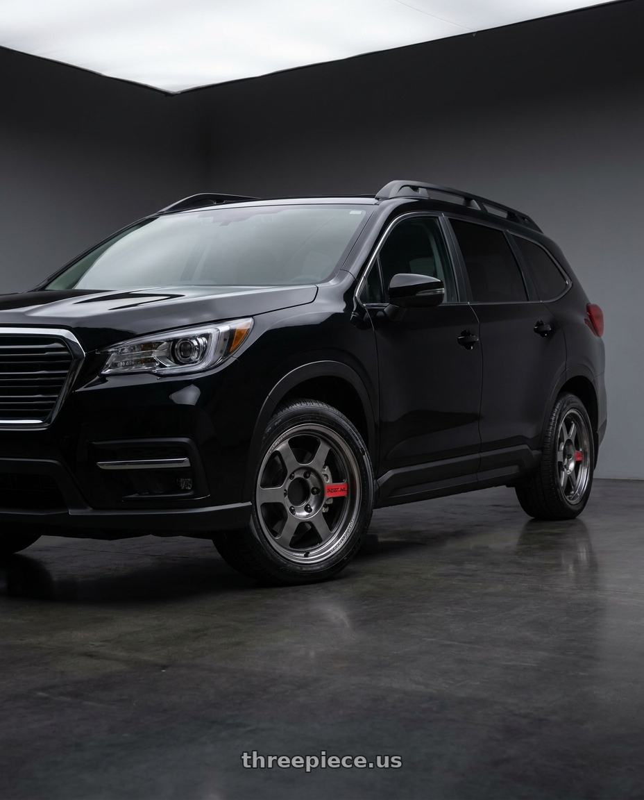 2025 Subaru Ascent Black with Volk Racing TE37XT SL M-Spec 6x139.7 18x9.0 0 Pressed Graphite wheels