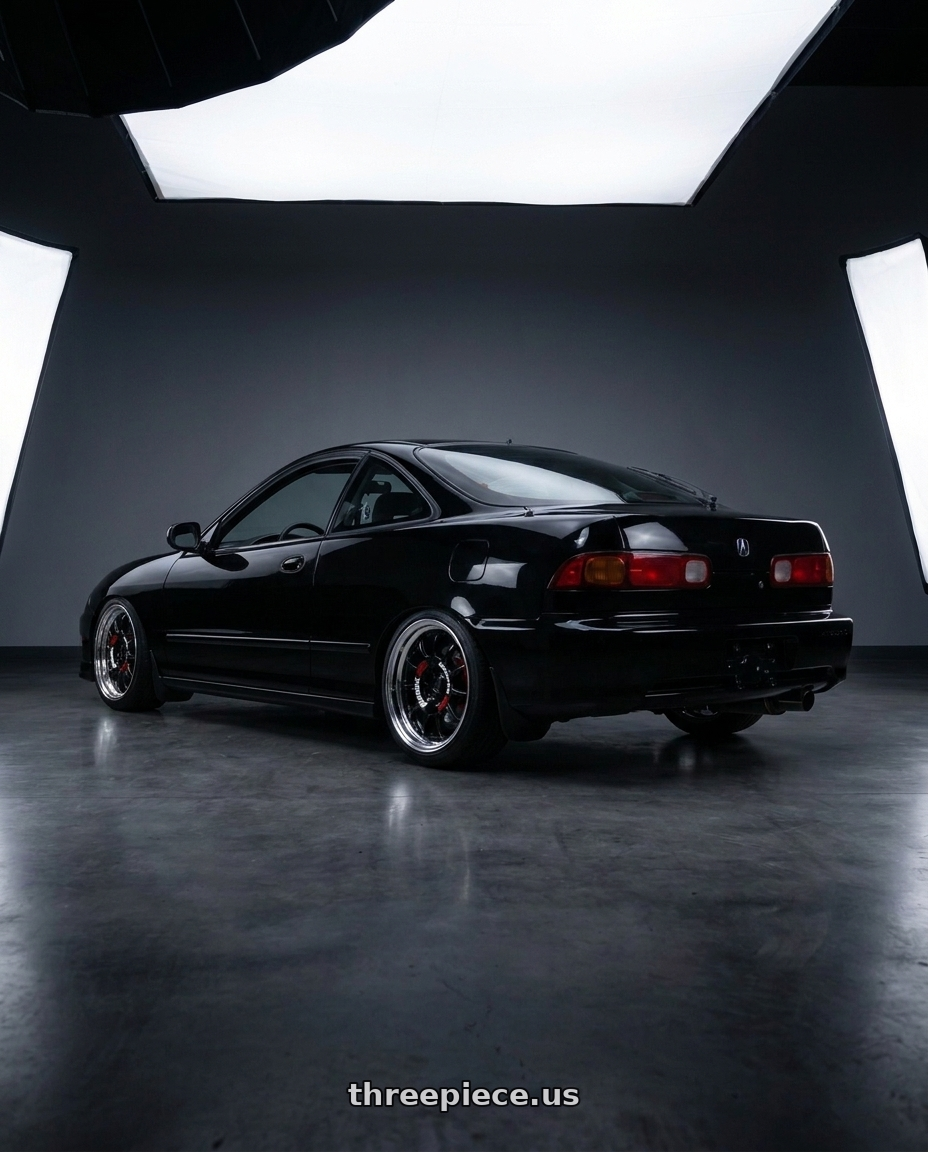 1998 Acura Integra gsr with Work Emotion Rs11 2p 4x100 16x6 38 black wheels rear three quarter view slight stretch tires