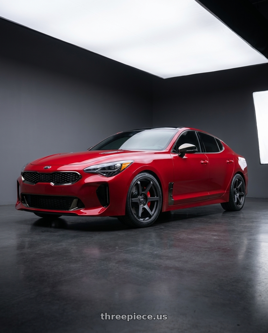2018 Kia Stinger GT2 AWD with Motegi BATTLE VI 5x114.3 19x9.5 +40 Matte Blackbird Metallic wheels