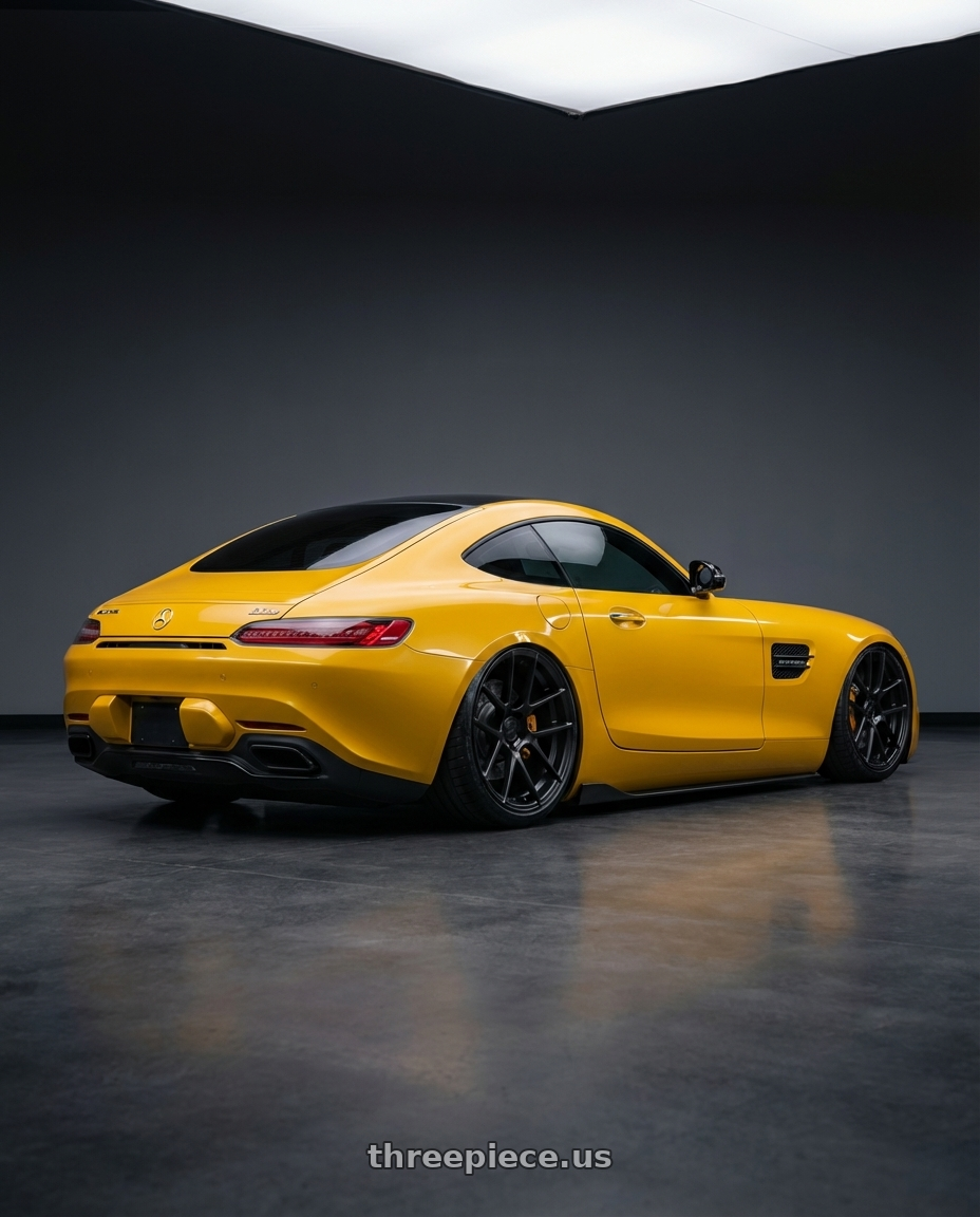 2019 Mercedes-Benz AMG GT with Avant Garde Wheels M510 5X112 20x8.5 +32 Matte Black wheels rear three quarter view slight stretch tires