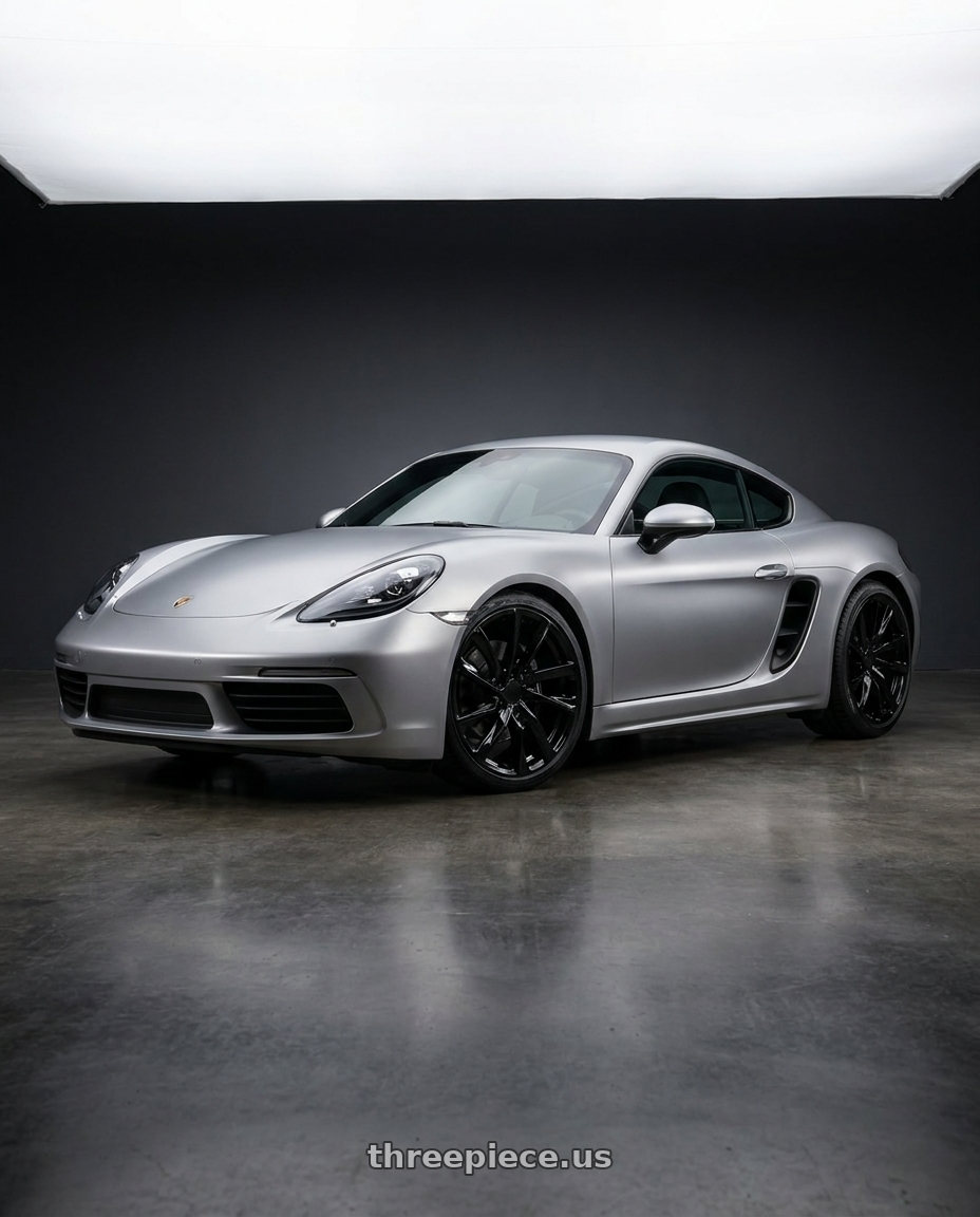 2019 cayman 718, matte silver  with REPLICA 205 6X139.7 22x9 +28 GLOSS BLACK wheels