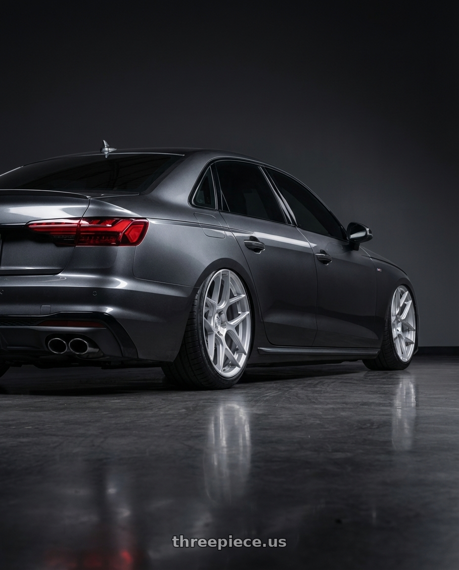 2023 Audi S4 B9 with Aodhan AFF2 5x112 20x10.5+35 Gloss Silver Machined Face wheels rear three quarter view slight stretch tires