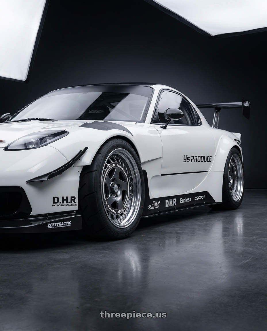 1993 mazda rx-7 with FORMULA AERO SPOKE 5X100 18X9.5+0 HP Disk Titan Silver wheels