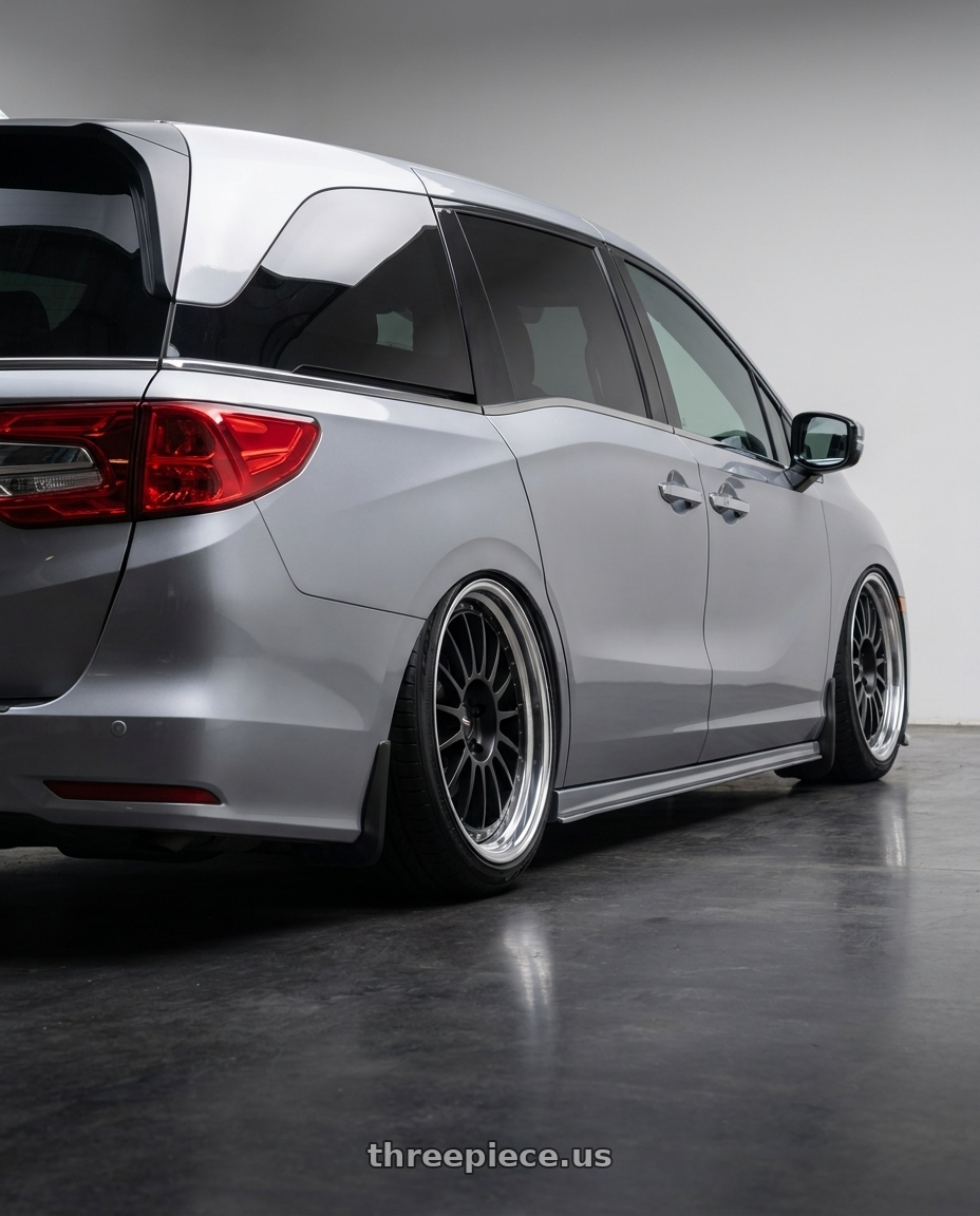 2024 honda odyssey with SSR Professor TF1 5x120 20X8.5+43 SL Disk Flat Black wheels rear three quarter view slight stretch tires