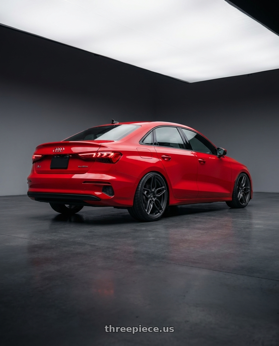 2022 Audi A3 Quattro with ADV.1 ADV005 5x130 21x9 +46 Satin Black wheels rear three quarter view square tires