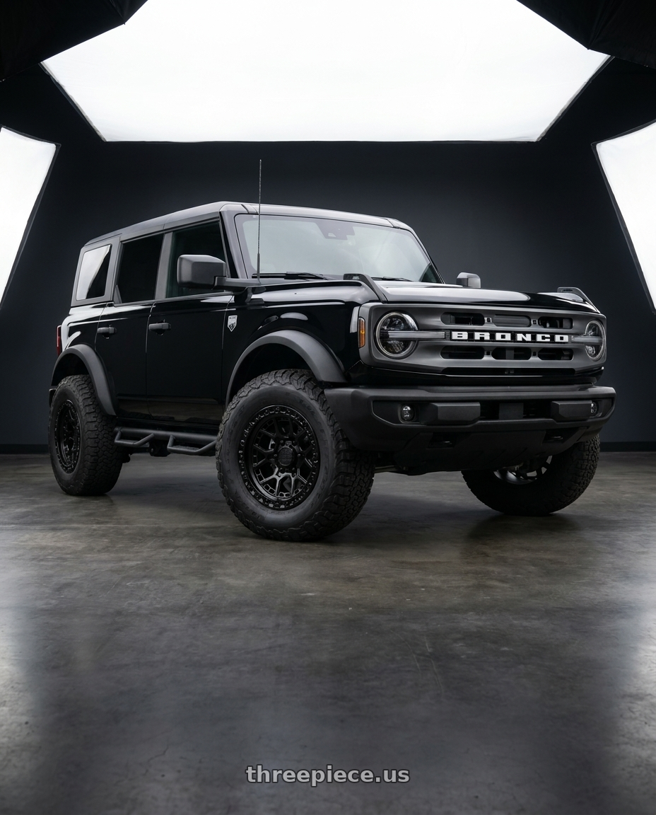 2026 Ford Bronco with LOCK OFFROAD COMMANDO 6x139.7 17x9 +12 Matte Black W Gloss Black Ring wheels