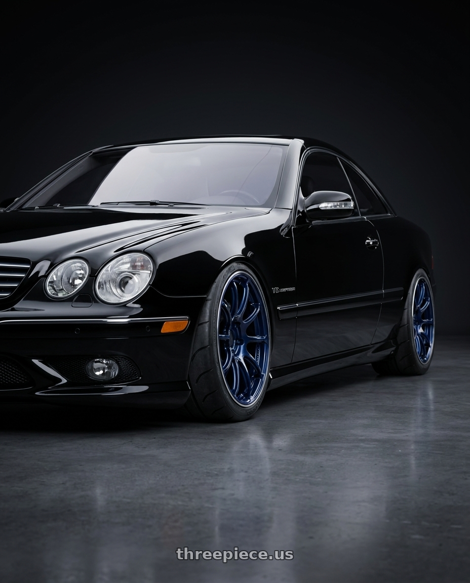 2004 Mercedes Benz CL55 black with Advan RZ II 5x120 19x9.5+35 Racing Indigo Blue and Ring wheels