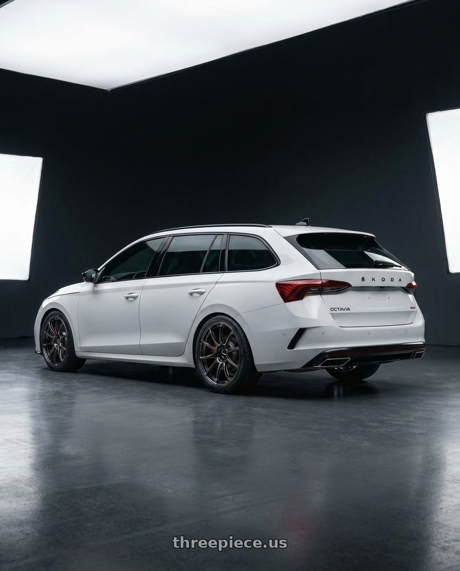 2023 Octavia combi rs  with Work Emotion ZR10 wheels rear three quarter view square tires