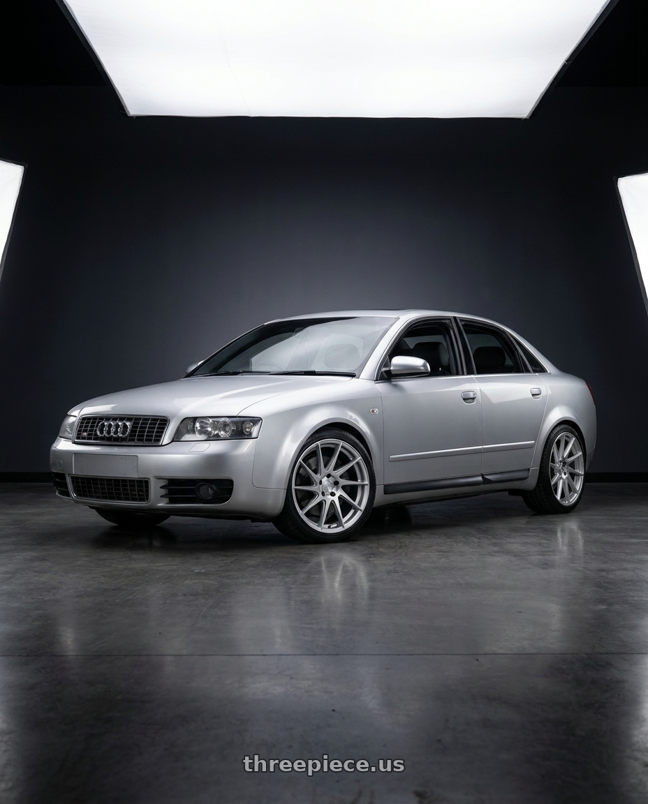 Silver 2005 Audi S4 with Aodhan AH09 5x112 18x8.5 +35 Gloss Silver Machined Face wheels