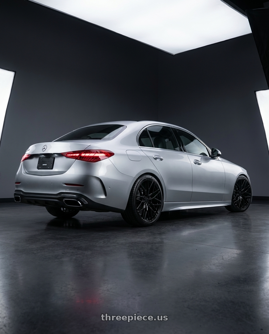 2022 Mercedes-Benz C-Class W206 with Avant Garde Wheels M520R 5X112 19x9.5 +40 Gloss Black wheels rear three quarter view square tires