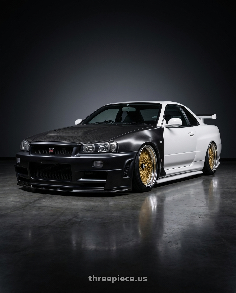 2002 Nissan Skyline R34 GTR with SSR Formula MESH 5x100 19X12.5+-13 HP Disk Fm Gold wheels