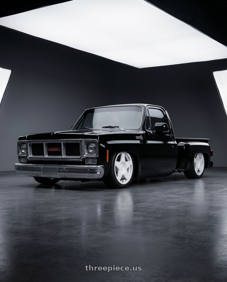 1974 GMC Sierra with fifteen52 TARMAC 5x108 18x8.5 +42 RALLY WHITE (GLOSS WHITE) wheels