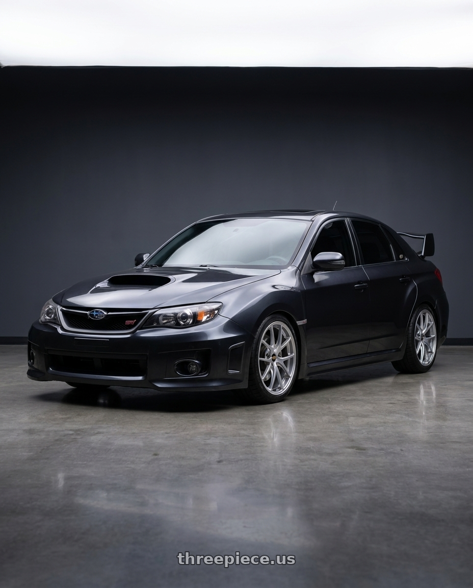 2013 Subaru WRX STI Sedan with BBS RI-A 5x114.3 18x9.5+35 Diamond Silver wheels
