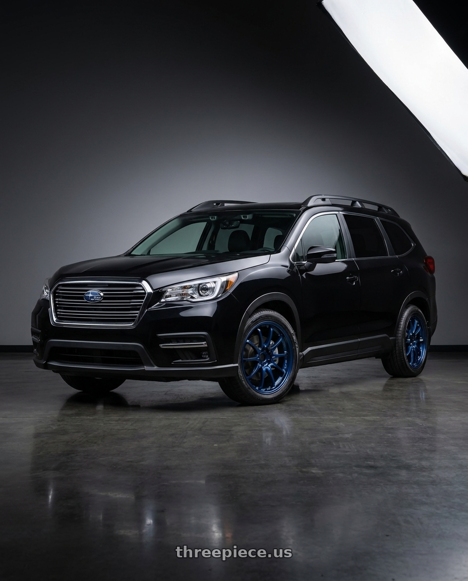 2025 Subaru Ascent Black with Volk Racing CE28N-PLUS 5x114.3 18x9.5 +45 MAG BLUE wheels