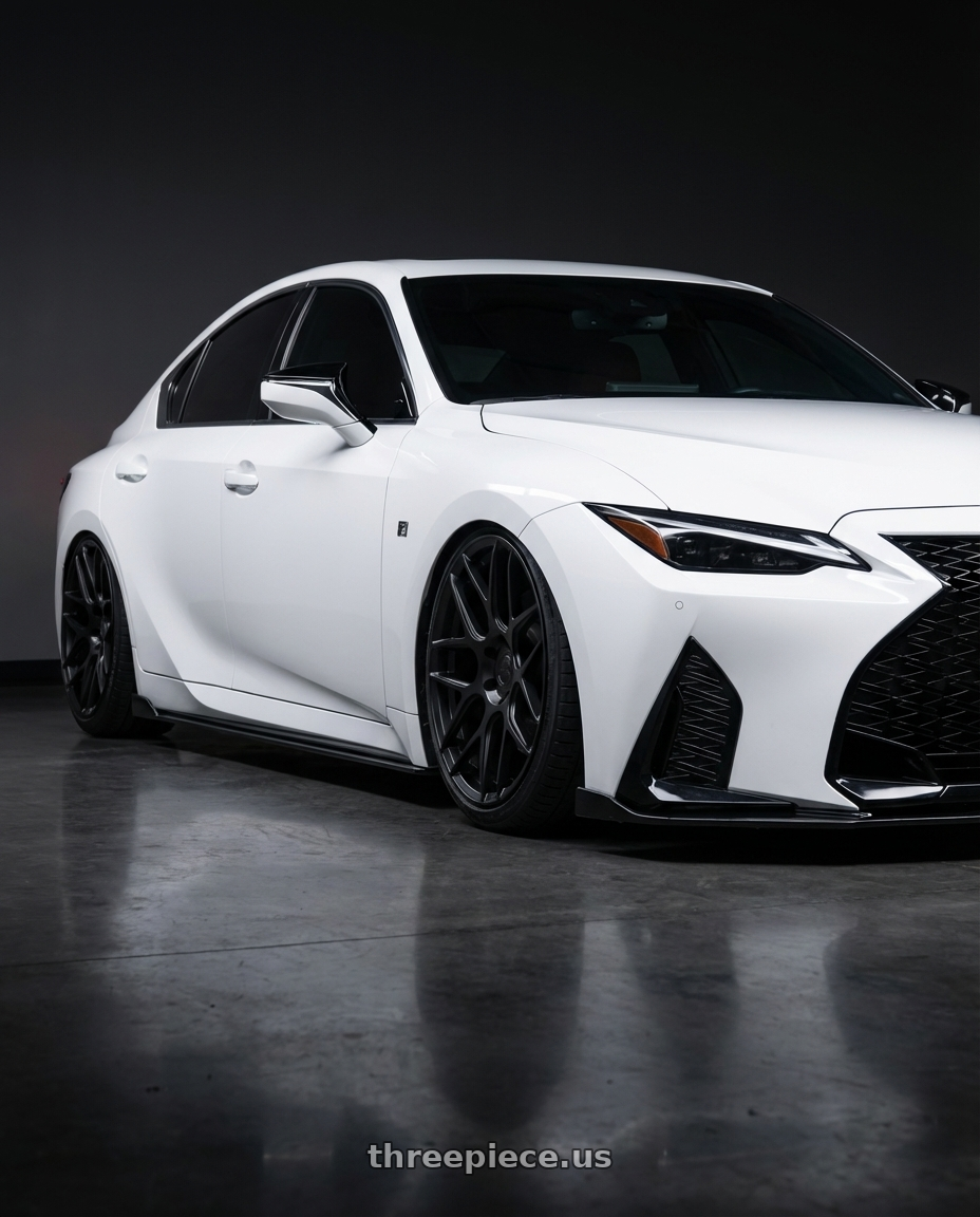 2024 Lexus IS 350 with Aodhan AFF2 5x114.3 19x8.5+35 Matte Black wheels front three quarter view stanced stance
