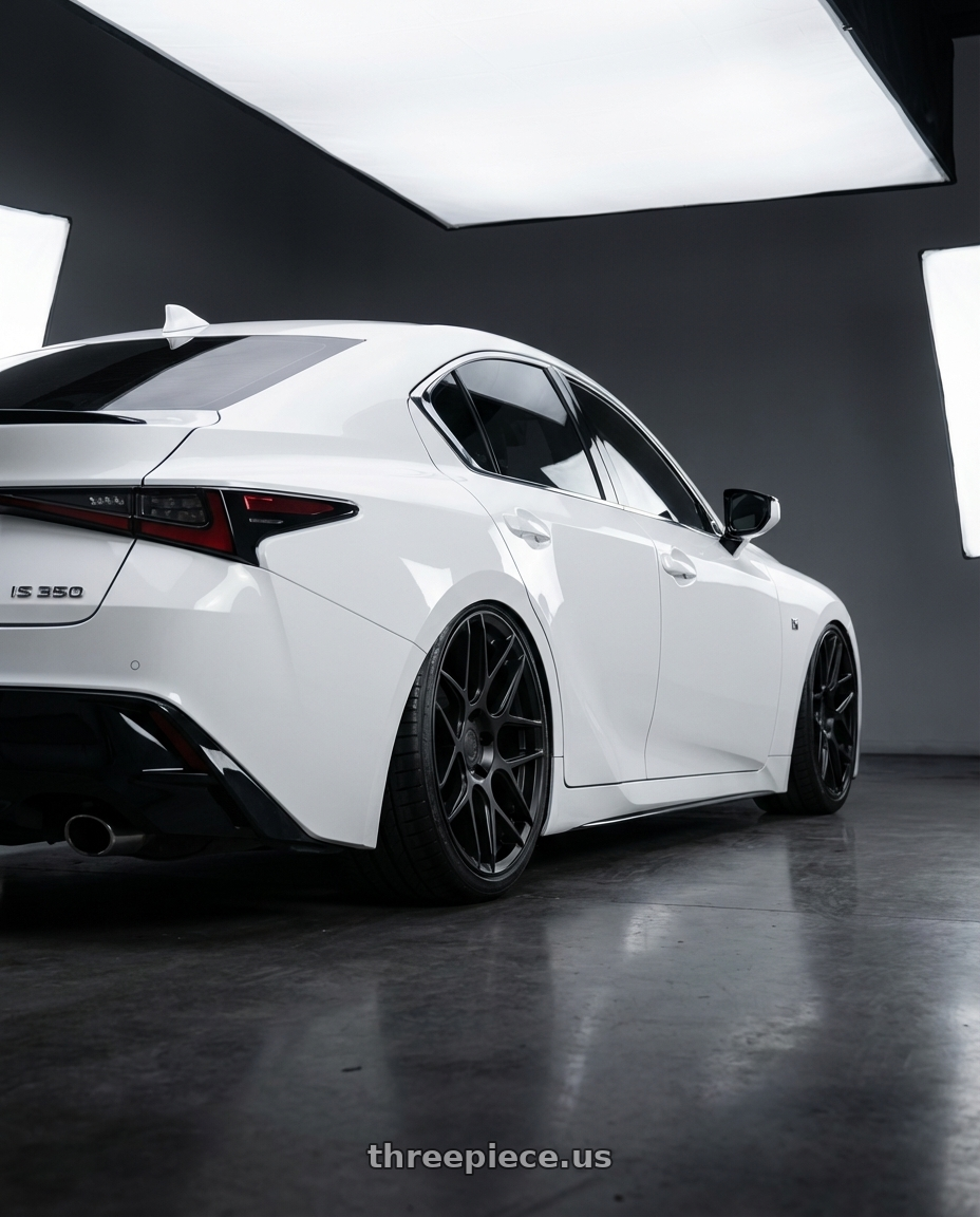 2024 Lexus IS 350 with Aodhan AFF2 5x114.3 19x8.5+35 Matte Black wheels rear three quarter view slight stretch tires