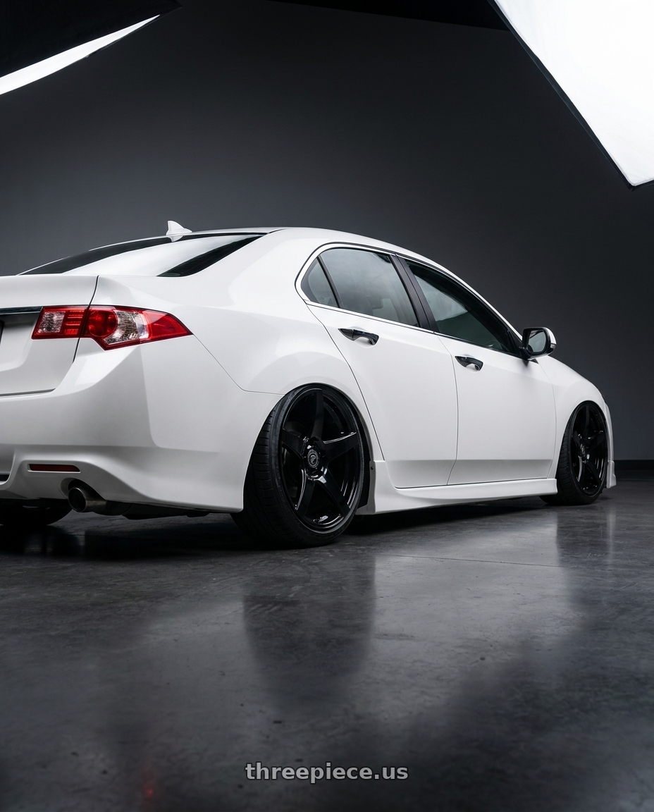 2013 Acura TSX with Forgestar CF5 5x114.3 19x9 +35 Gloss Black wheels rear three quarter view slight stretch tires