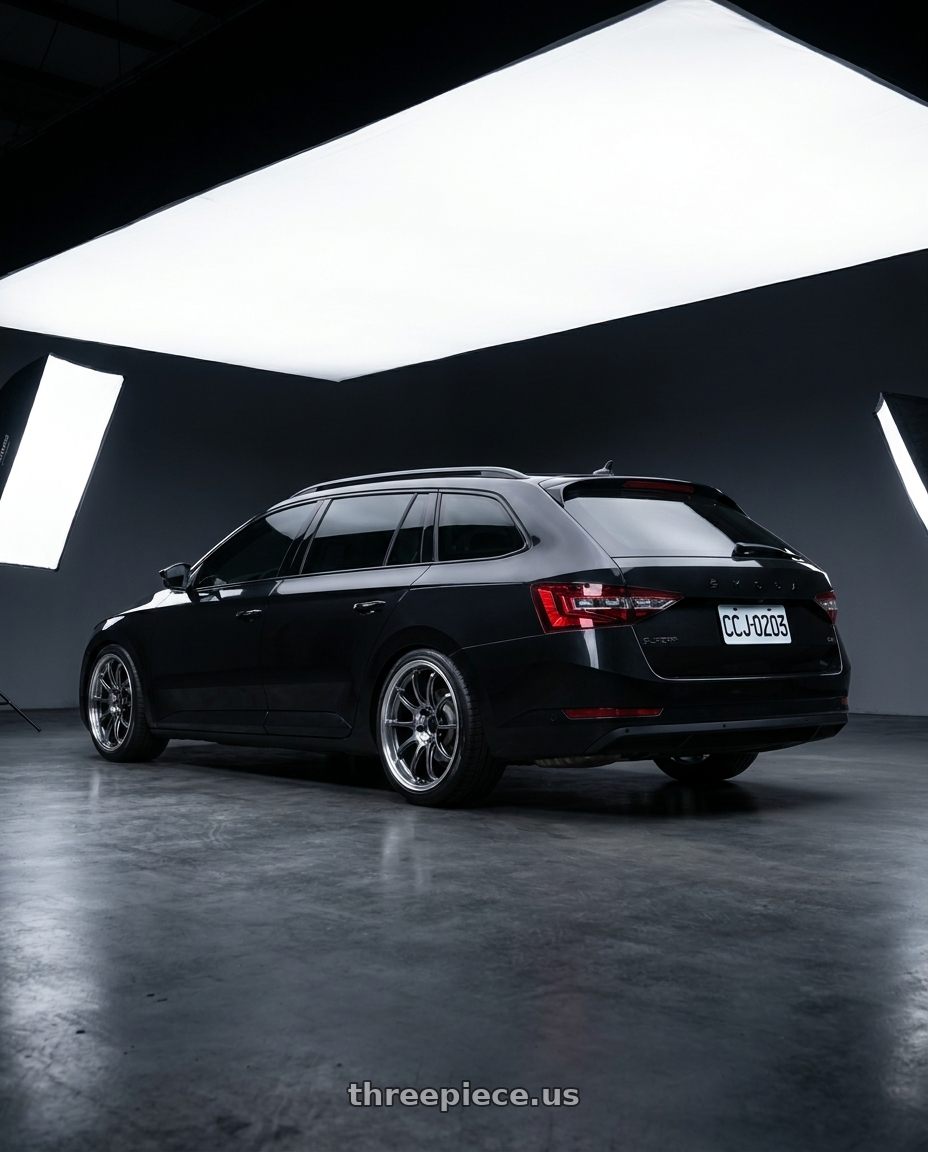 2026 superb combi  with Advan Racing RZ-DF2 5x114.3 19x8.5 +45 DIAMOND CUT & HYPER PLATINUM BLACK wheels rear three quarter view slight stretch tires