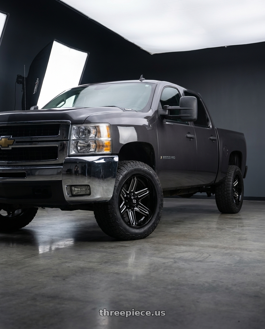 2009 Chevy Silverado 2500 with Vision Off-Road 363 Razor 8x165.1 22x12-51 Gloss Black Milled Spoke wheels
