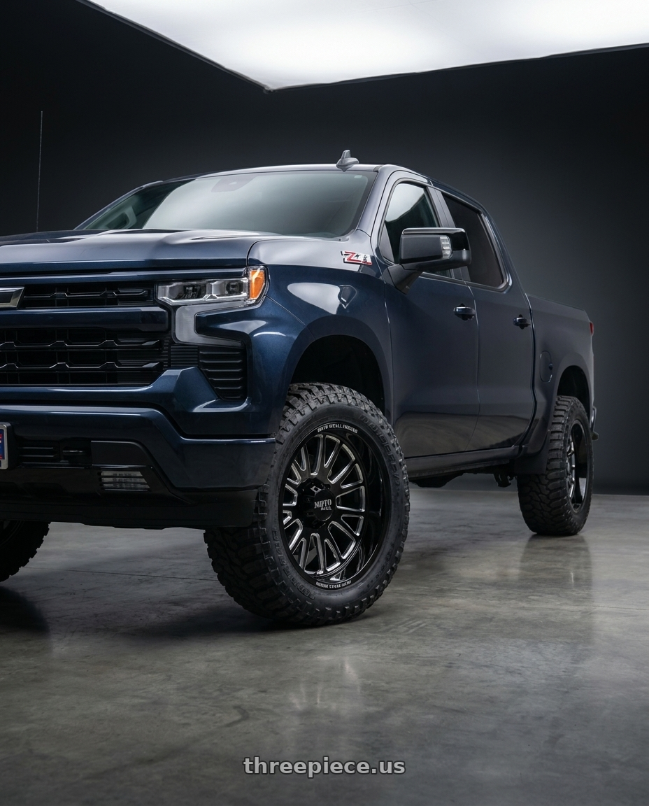 2023 Chevrolet Silverado 1500 with Moto Metal MO401 6X139.7 20X10 -24 GLOSS BLACK MILLED wheels
