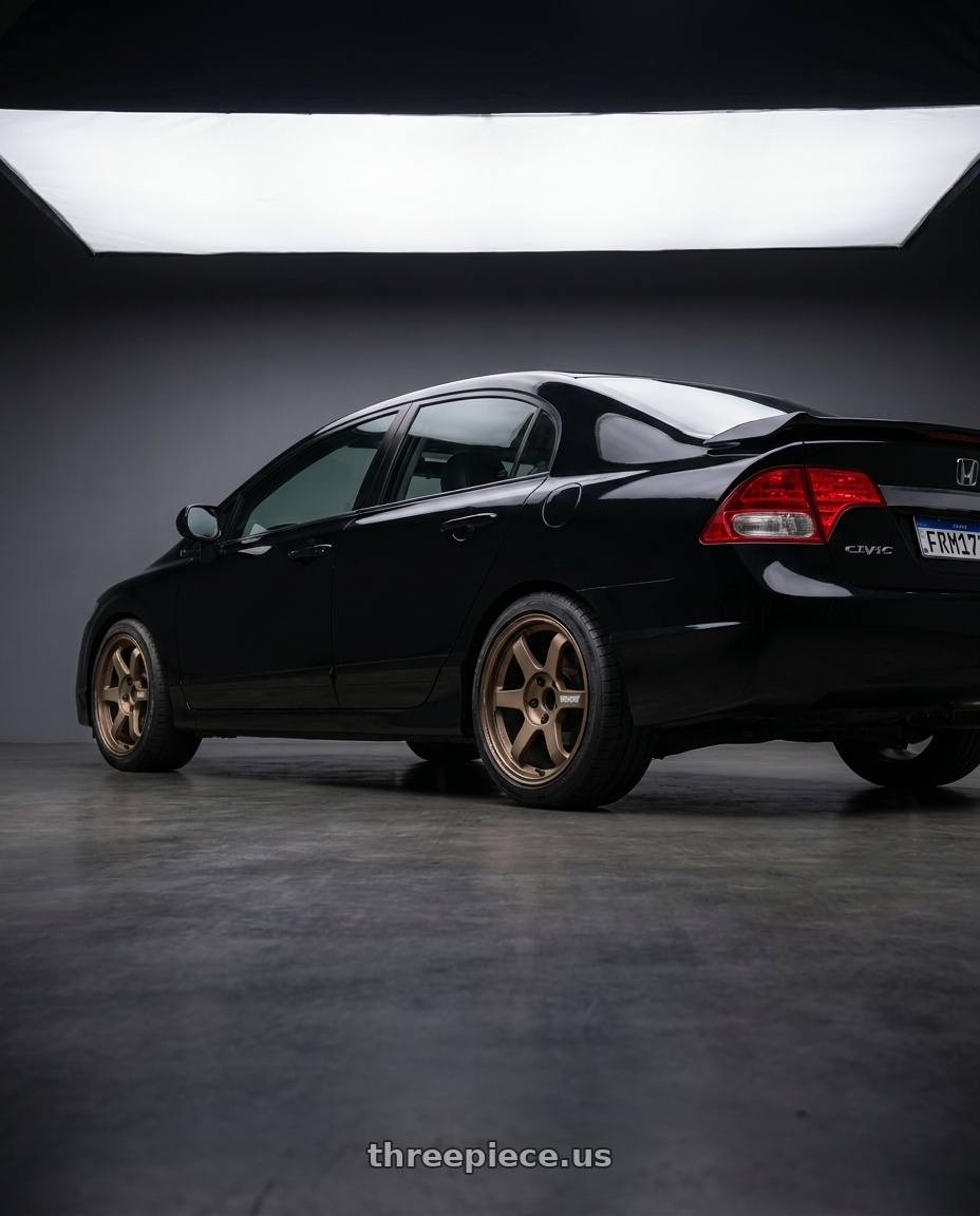 2007 honda civic si with Volk Racing TE37 Progressive Model 6x139.7 18x9+0 Large PCD wheels rear three quarter view square tires