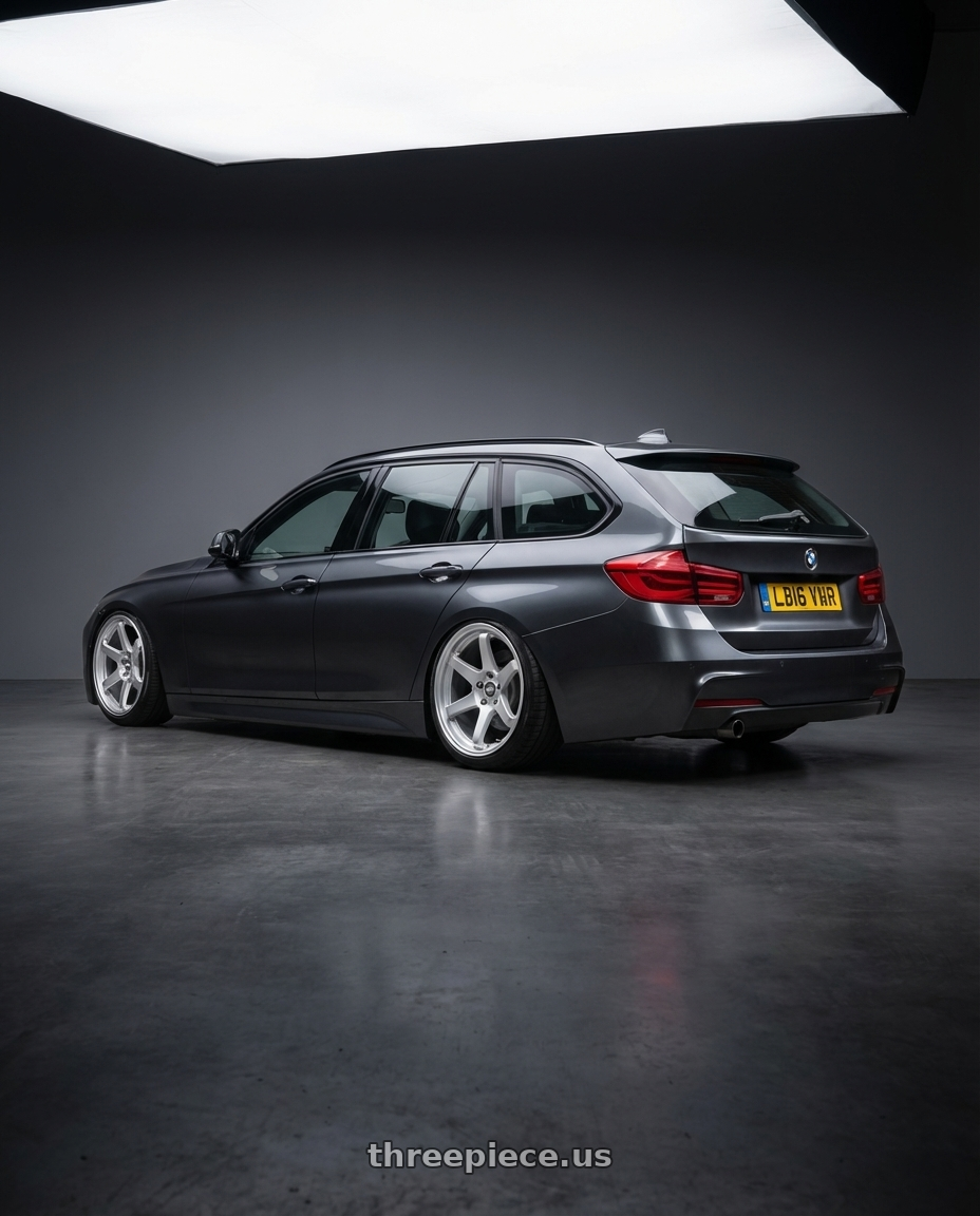 2016 BMW 3 Series F30 with ESR Wheels APEX SERIES AP6 5x120 19x9.5 +22 Hyper Silver wheels rear three quarter view slight stretch tires